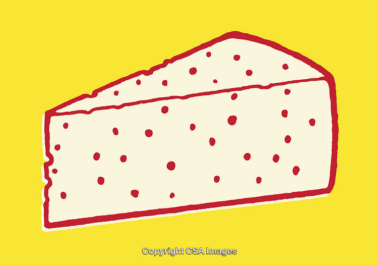 Bright Cartoon Illustration of a Cheese Slice on a Yellow Background