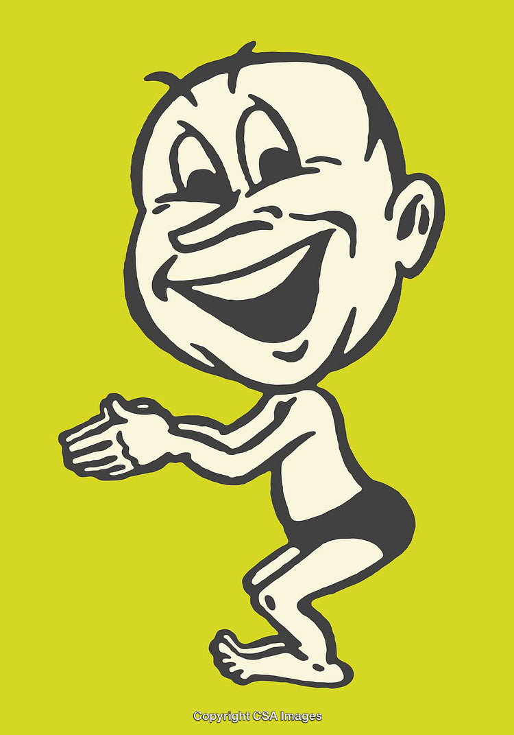 Vintage Cartoon Baby Illustration with Playful Happy Expression and Bold Colors
