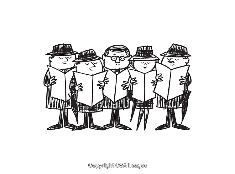 Group of People Reading Newspapers in Black and White Illustration