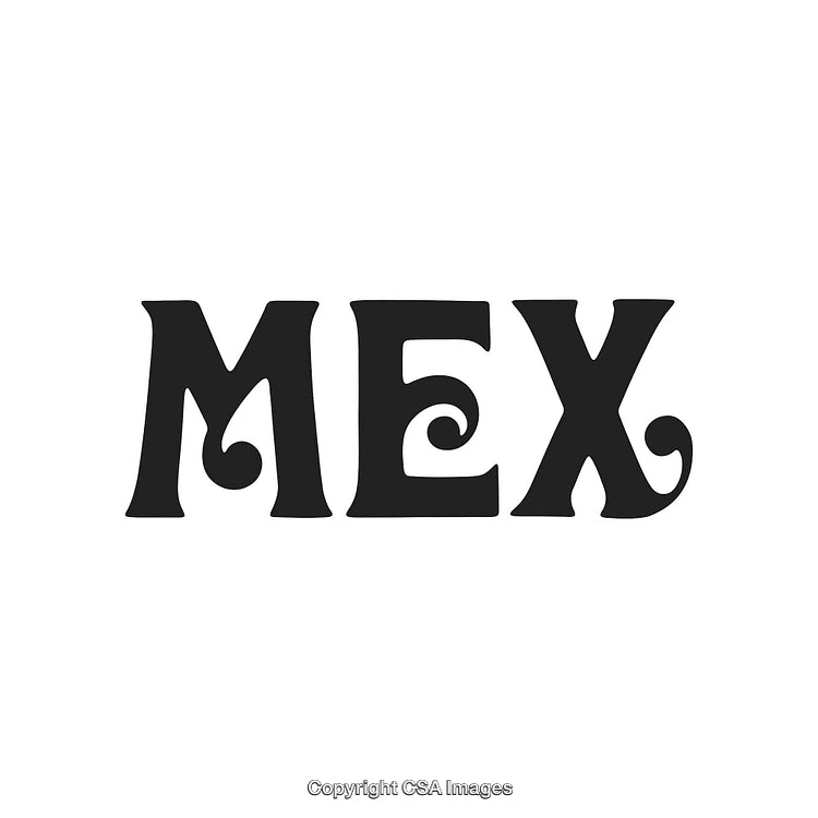 Stylized Black Font MEX Logo Design with Swirled Letter Details