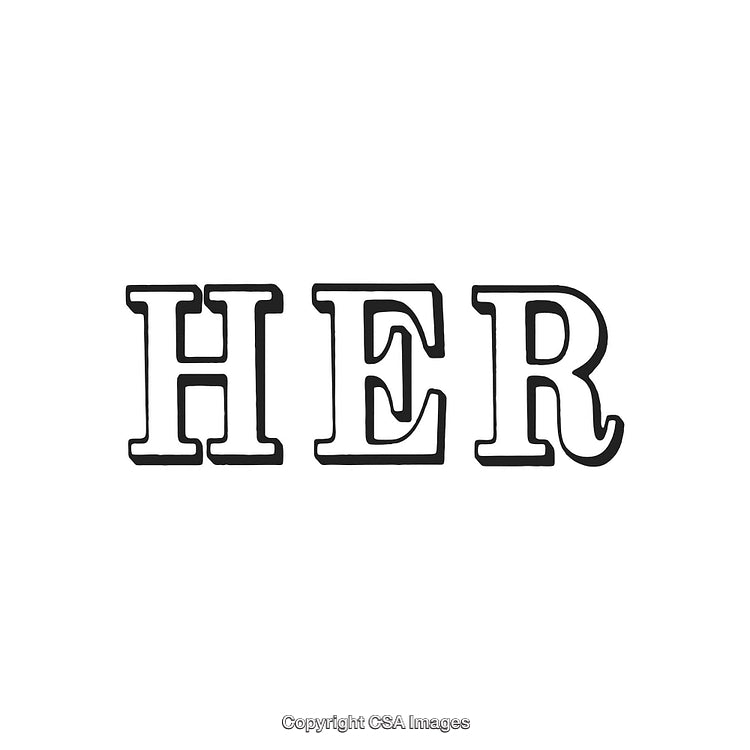 Bold Black Serif Text Saying 'HER' on White Background