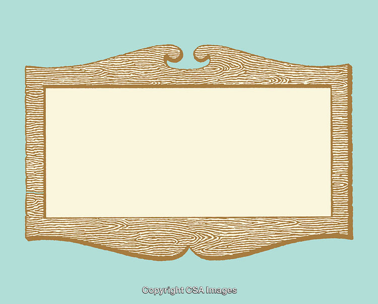 Vintage Styled Wooden Frame Illustration with Ornate Detailing in Line Art Style