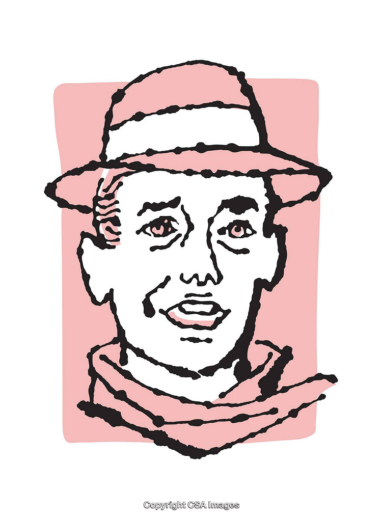 Retro Styled Illustration of a Person Wearing a Hat and Scarf