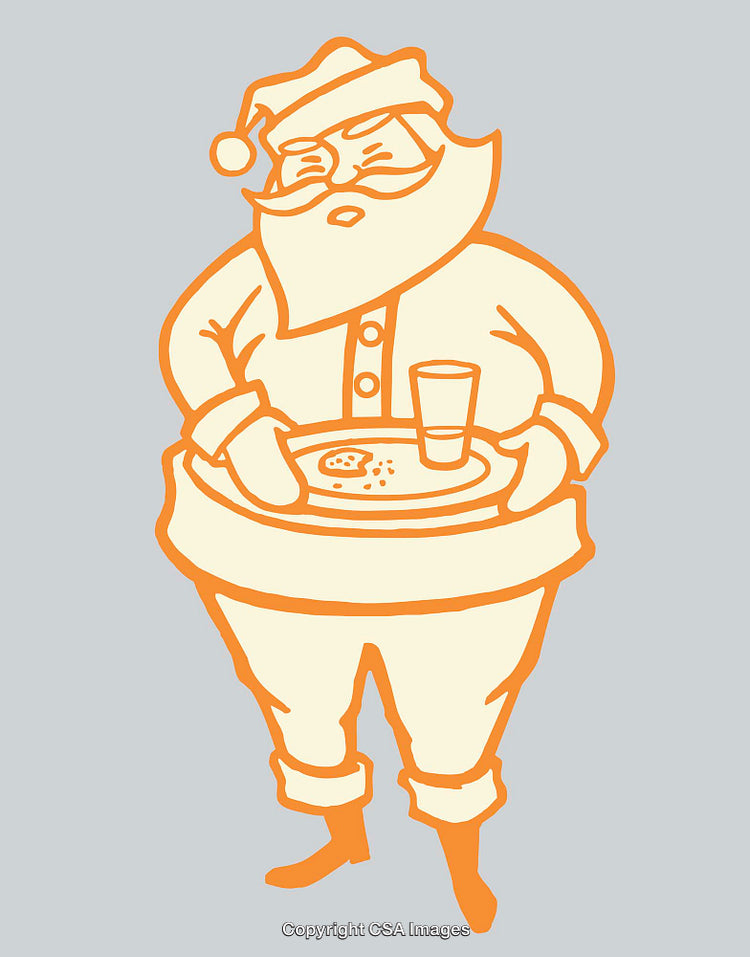 Iconic Line Art of Santa With Cookies and Milk in Festive Style