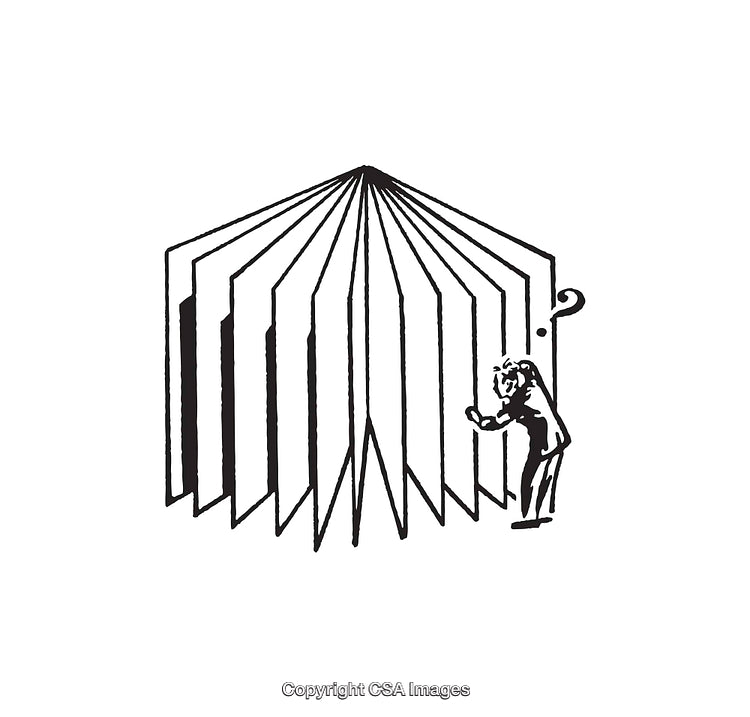 Black And White Line Art of Person Exploring Pages and Question Mark