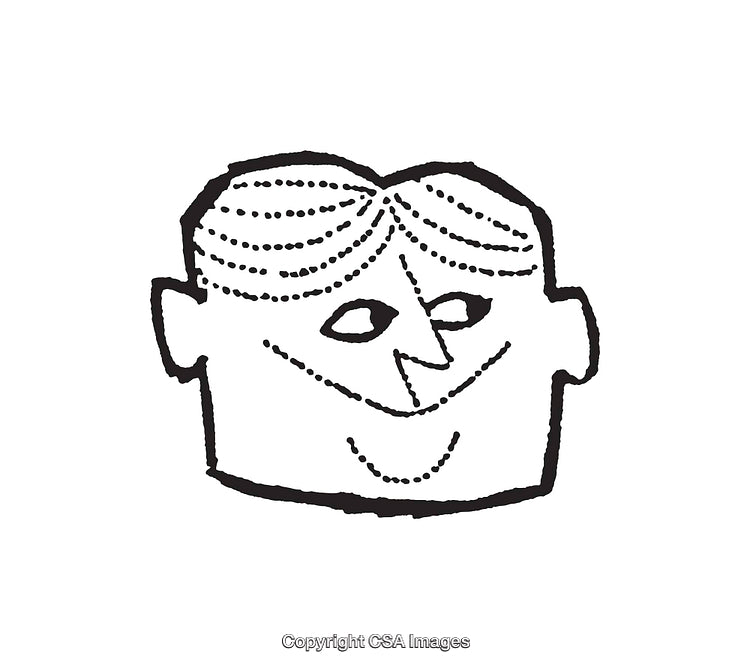 Black and White Line Art Illustration of a Cheerful Character Face