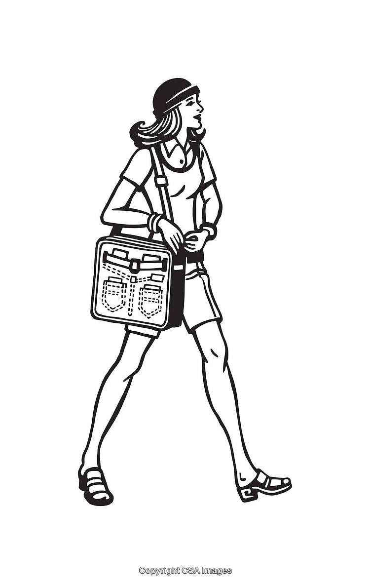 Black And White Line Art Illustration of a Stylish Woman Walking