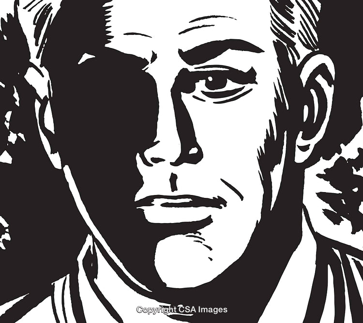 Monochrome Illustration of a Pensive Male Face in High Contrast Style
