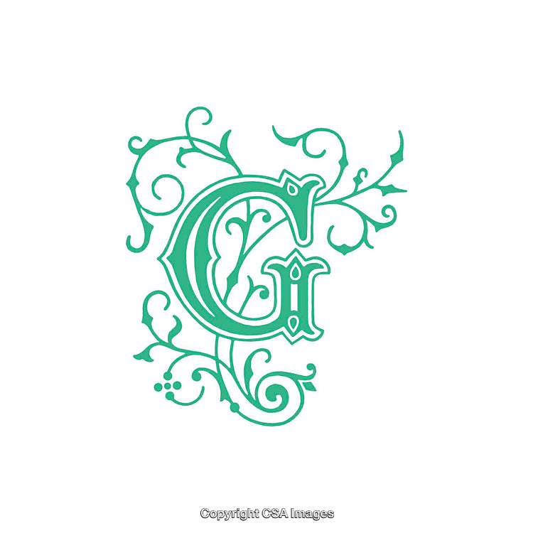 Elegant Green Ornate Letter G Decorated With Flourishing Swirls and Patterns