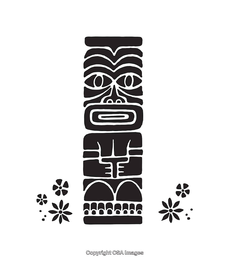 Traditional Tribal Tiki Statue Line Art With Floral Accents