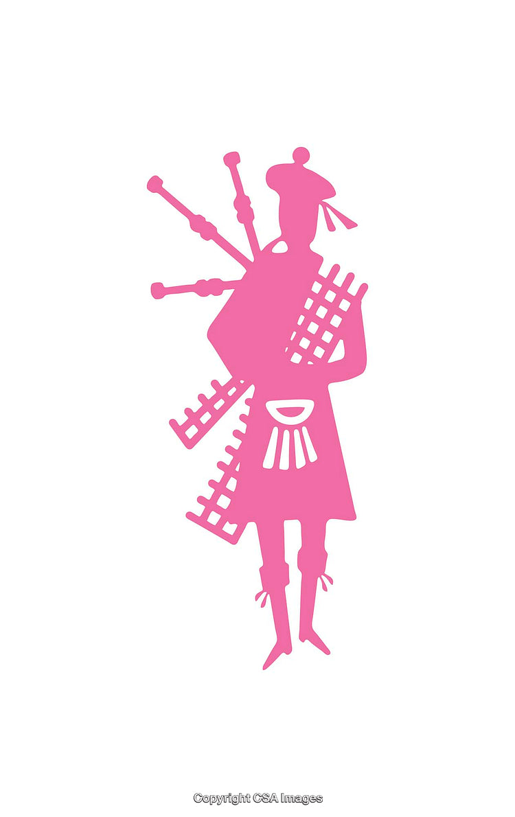 Silhouette of Bagpipe Player in Pink on White Background