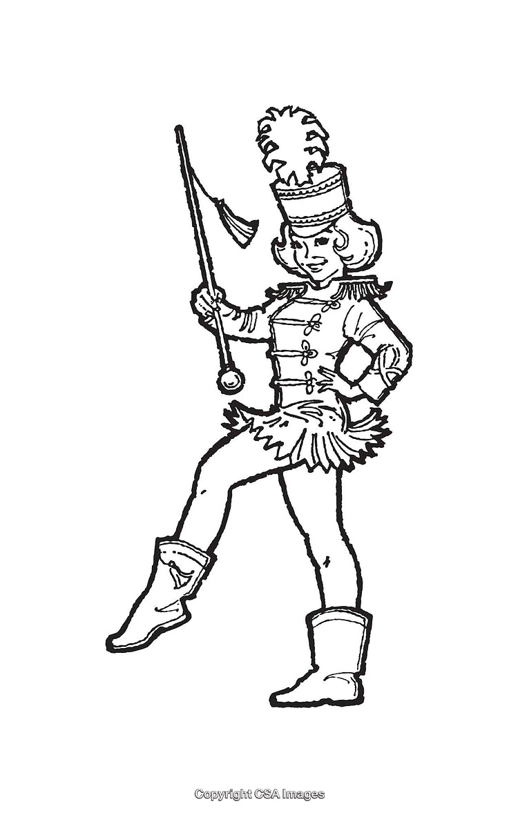 Retro Line Art of a Classic Marching Band Leader in Uniform