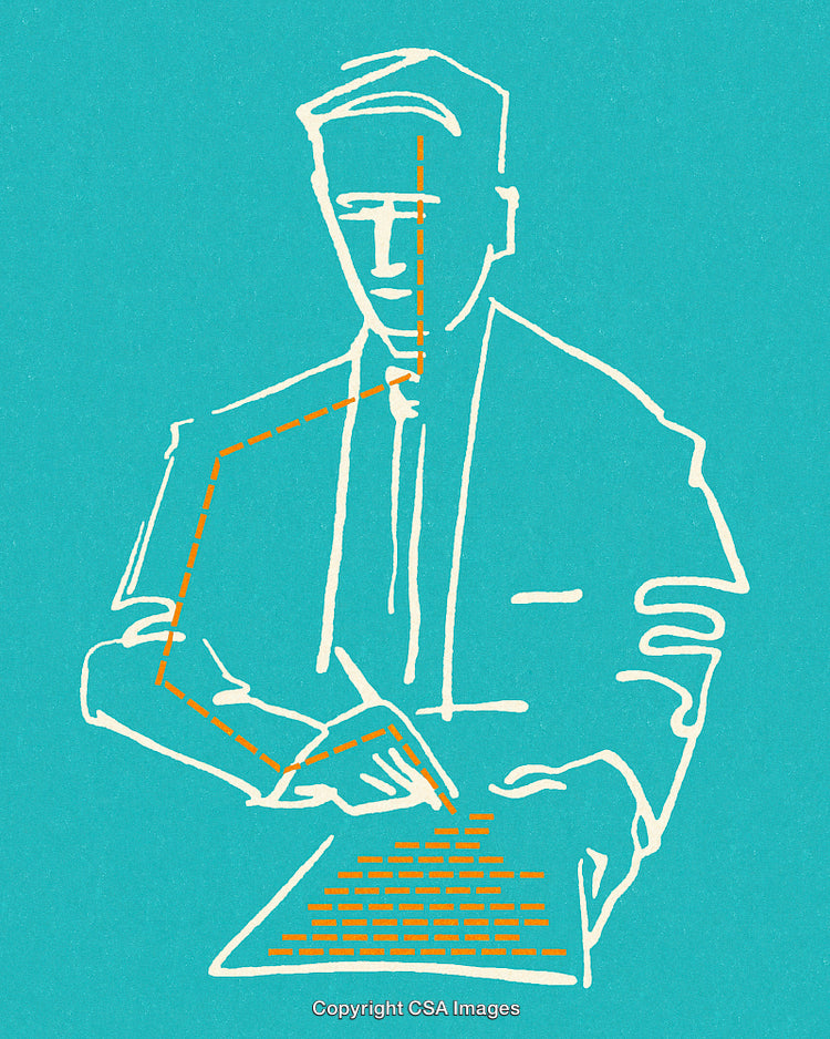 Stylized Illustration of a Professional Using a Keyboard with Focus on Precision