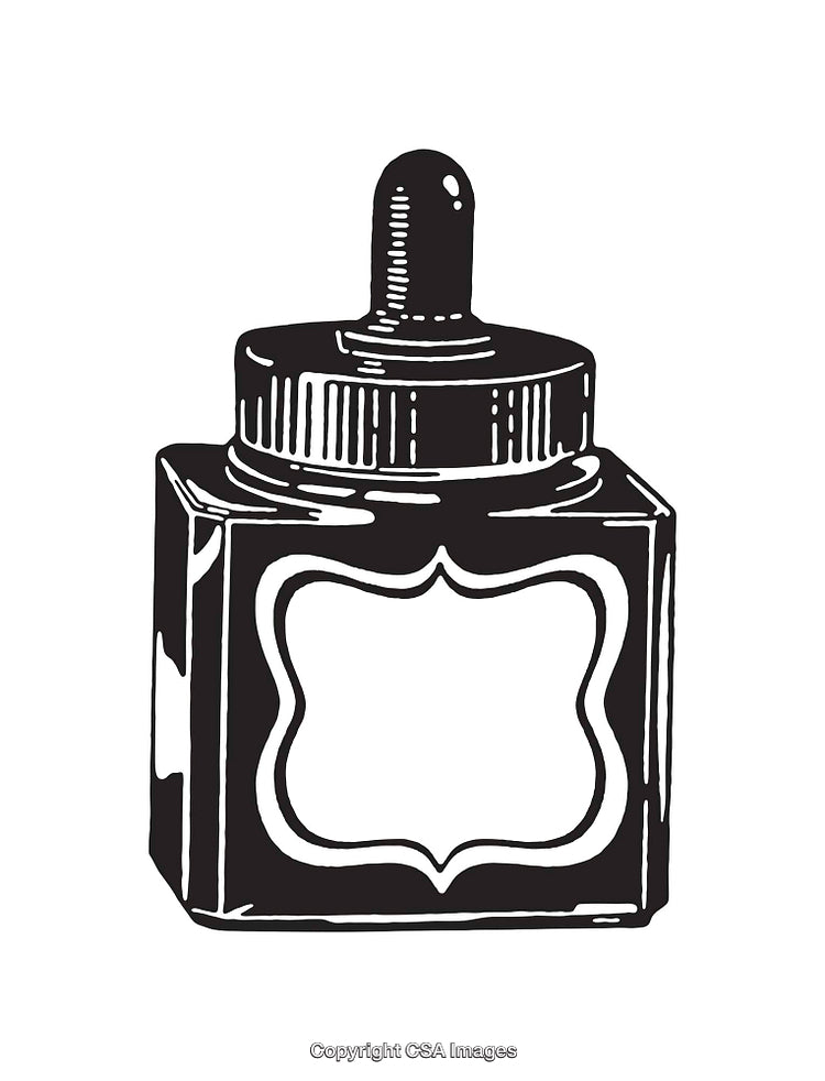 Black and White Line Art of a Vintage Dropper Bottle