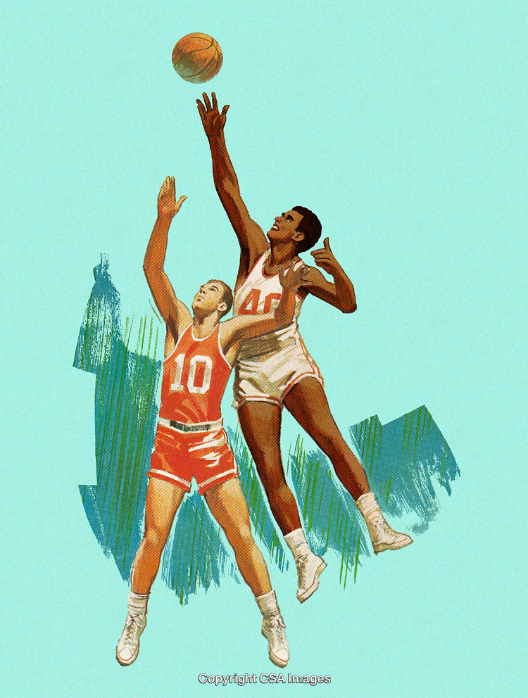 Illustration of Two Basketball Players Competing for the Ball
