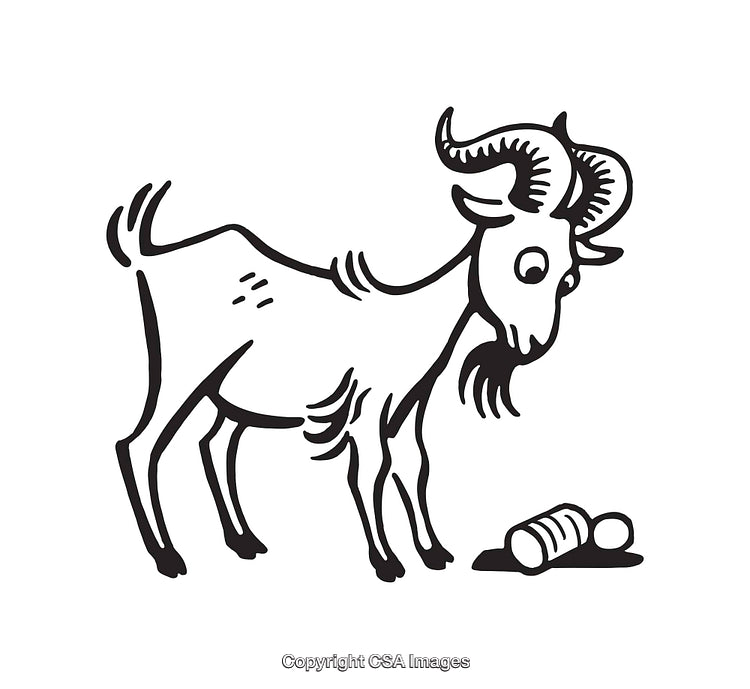 Black And White Line Art Illustration of Goat and Tin Can