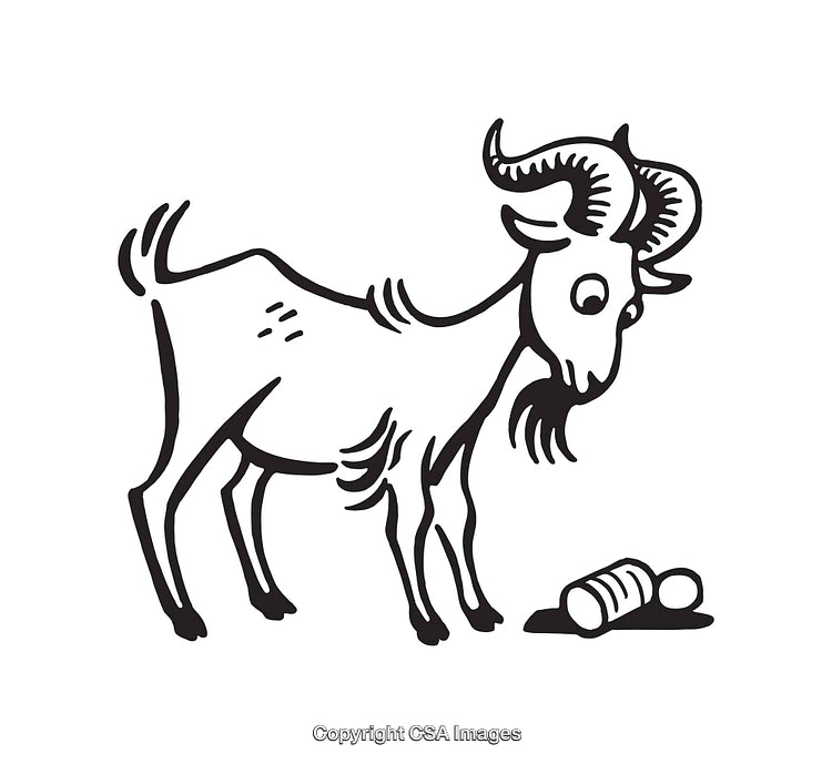 Black And White Line Art Illustration of Goat and Tin Can