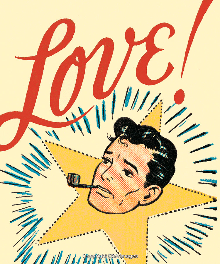 Retro-Style Comic Illustration with Love and Star Motif