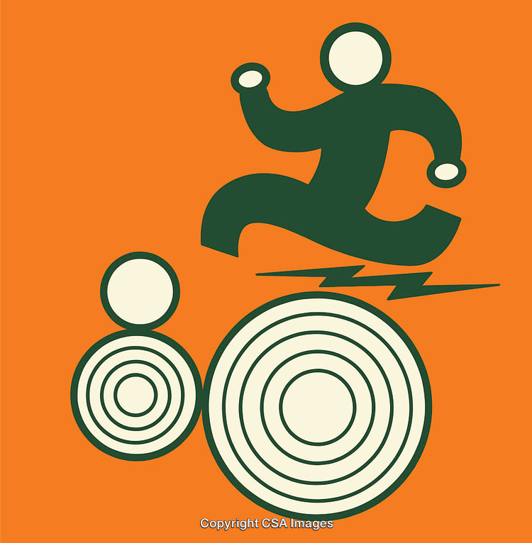 Dynamic Abstract Illustration Featuring Shapes and Movement on a Bold Background