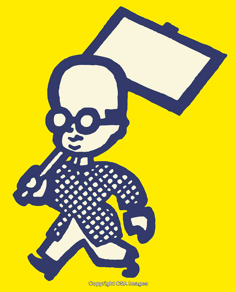 Colorful Illustration of a Character with Sign on Bright Yellow Background