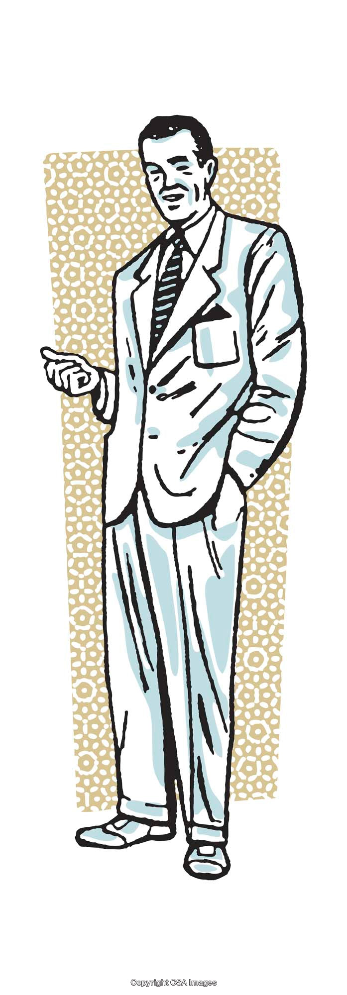 Retro Style Illustration of Businessman in Classic Suit with Simplistic Background