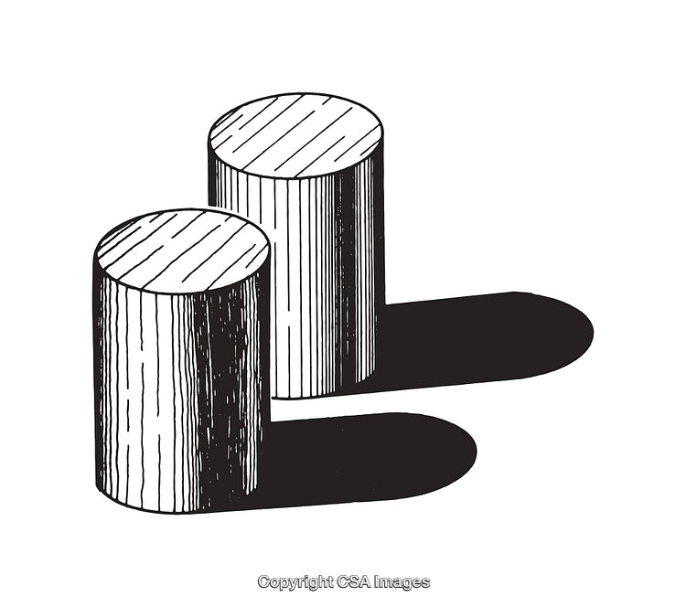 Two Black and White Cylindrical Line Art with Shadows