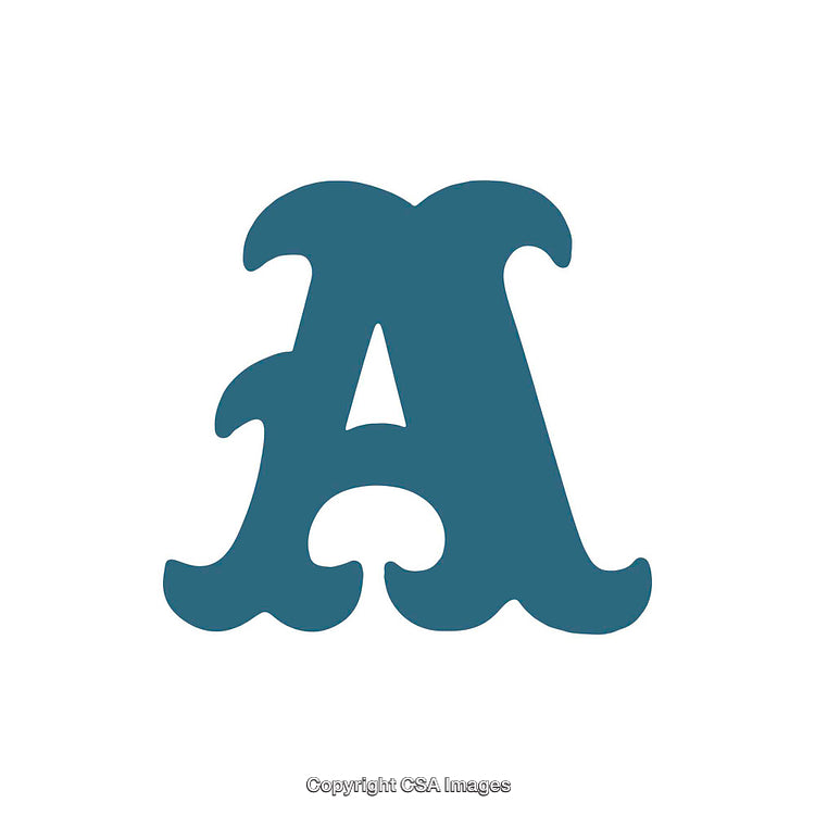 Vintage Stylized Letter A in Teal Blue on White Background