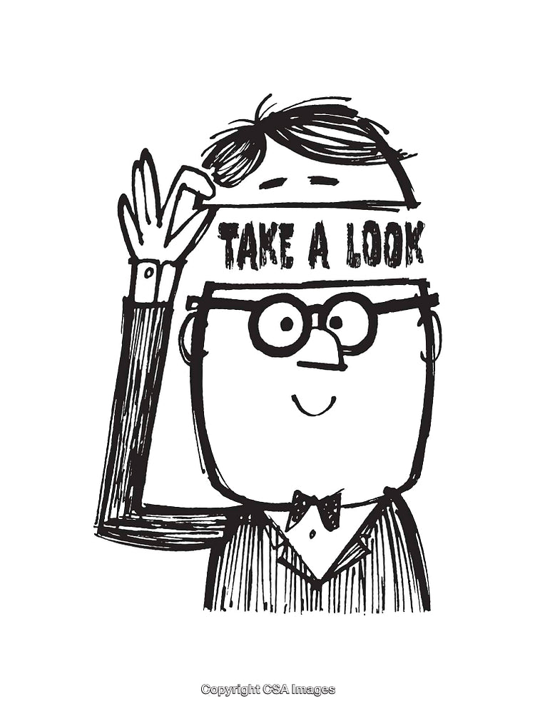 Hand-Drawn Cartoon Illustrating Curiosity and Interaction with Fun Elements