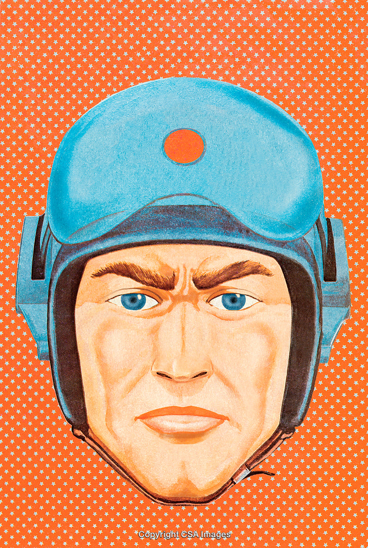 Vintage Illustrated Portrait of a Male Figure with Bright Orange Background