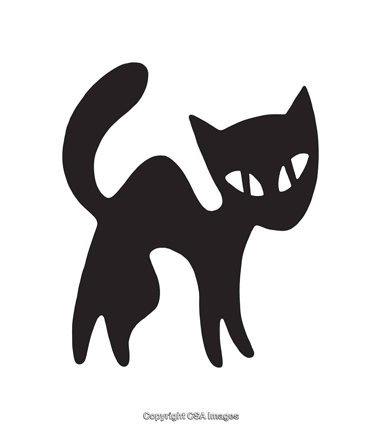 Black Cat Silhouette Illustration with Arched Back in Vector Style
