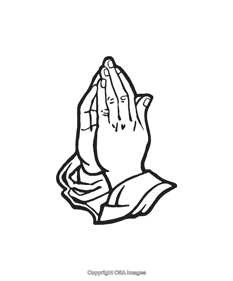 Illustration of Praying Hands in Black and White Line Art