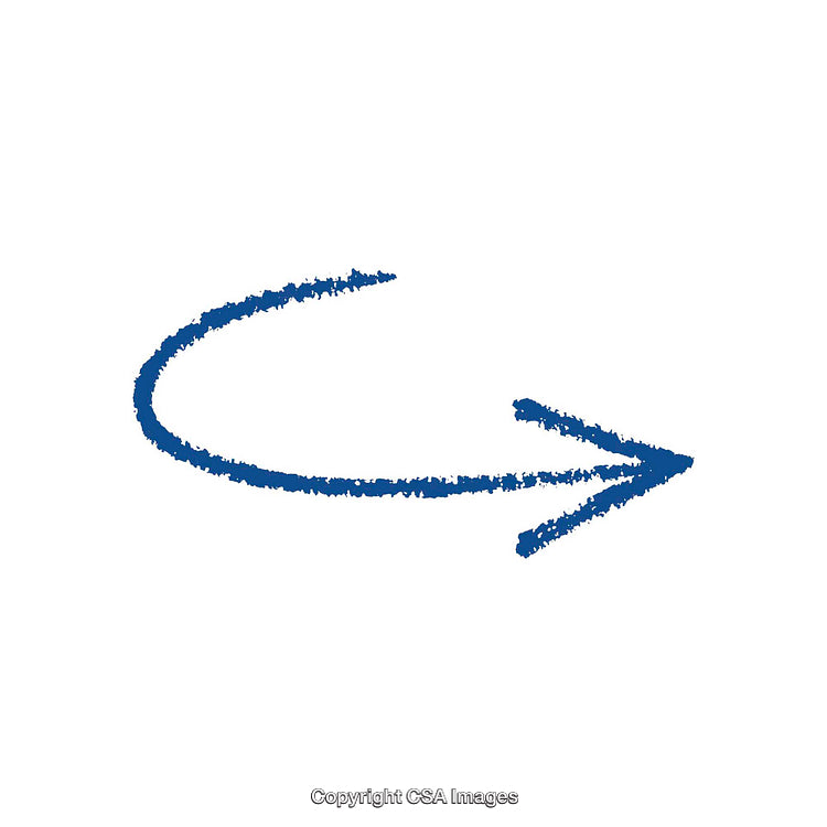 Blue Hand-Drawn Arrow Curving on White Background