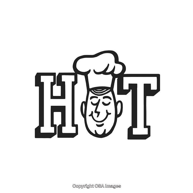 Drawing of Chef with Smiling Face Incorporated into Text Design