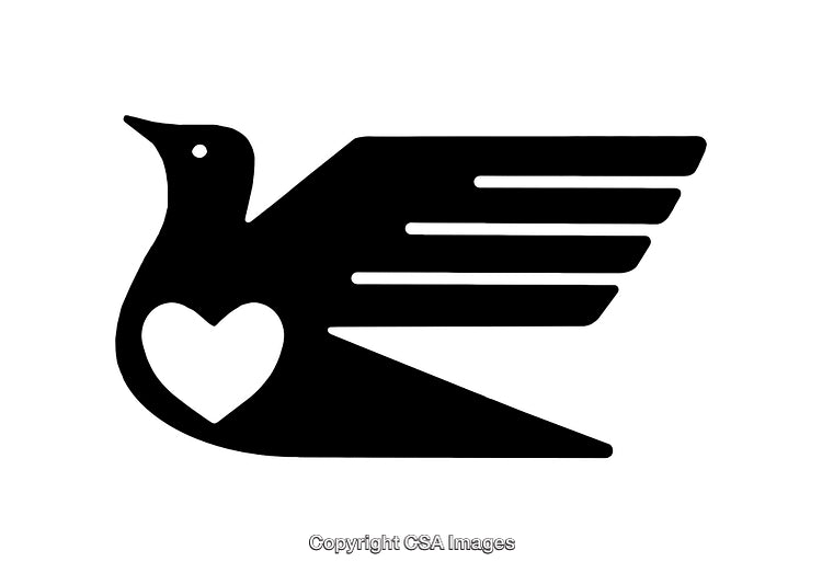 Black and White Dove Icon with Heart Symbol Design