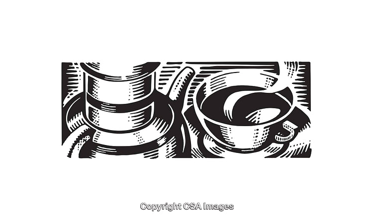 Elegant Black And White Line Drawing of a Cup and Saucer