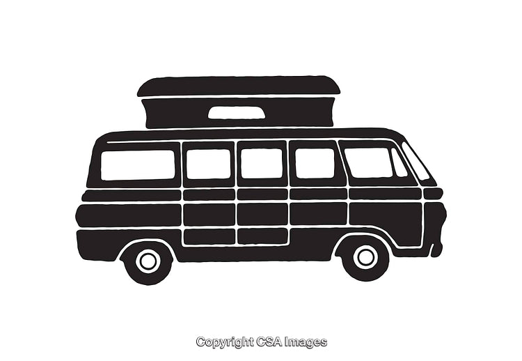 Vintage Camper Van Black and White Illustration Artwork