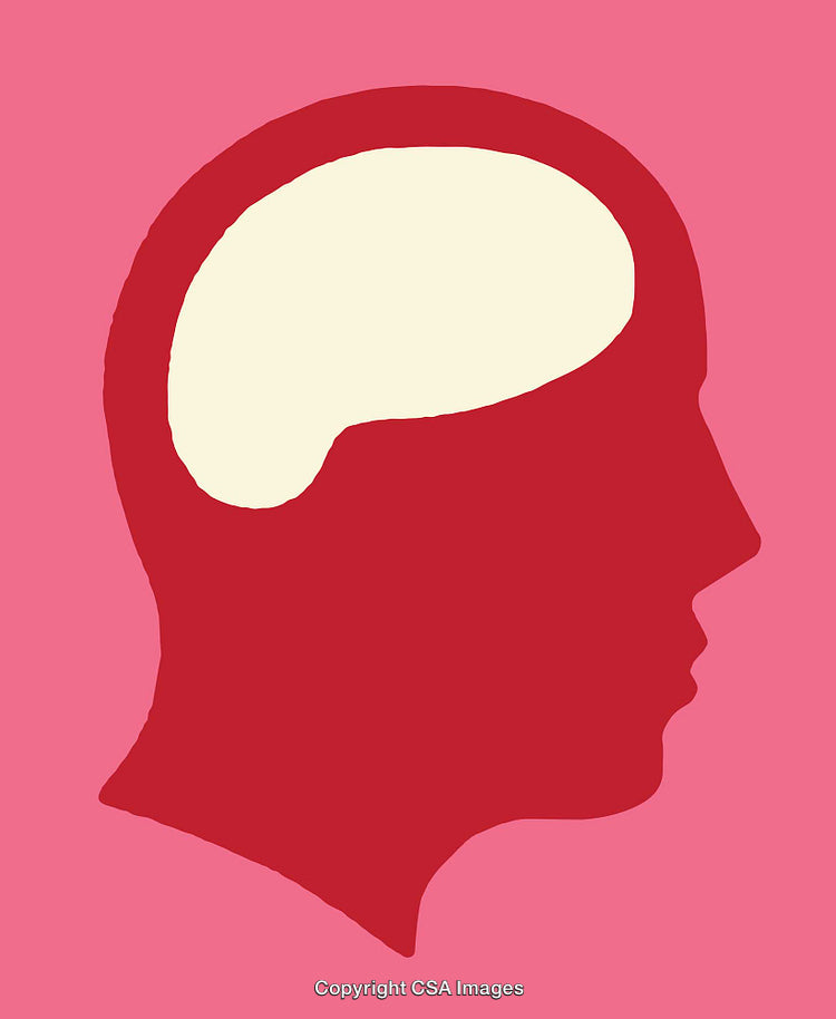 Minimalist Silhouette Illustration Depicting a Red Head with Brain Outline