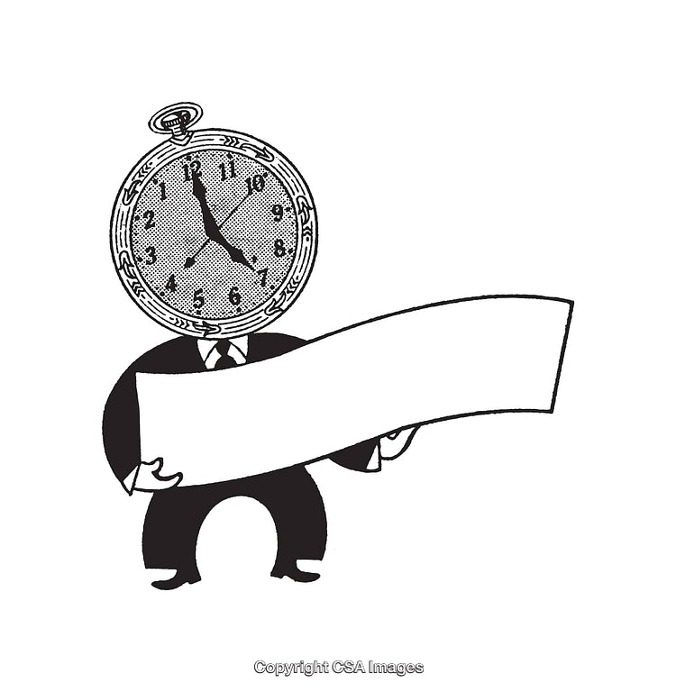 Creative Line Art Depicting Time as a Business Character in Black and White