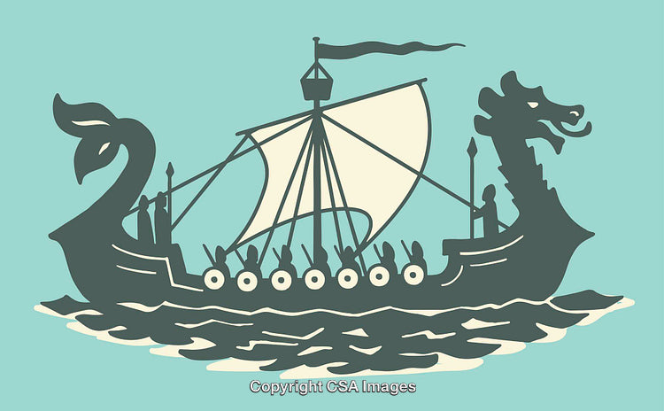 Historic Viking Longship with Dragon Head in Medieval Artistic Style