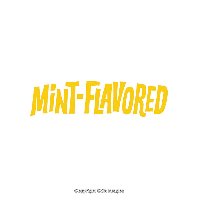 Yellow Handwritten Mint-Flavored Text on White Background