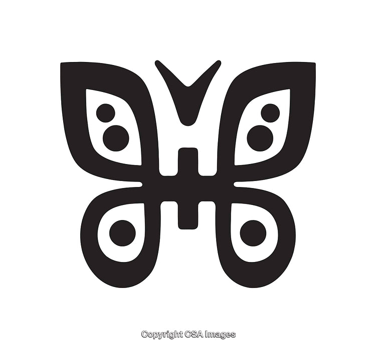 Stylized Black and White Butterfly Icon with Circular Wing Patterns