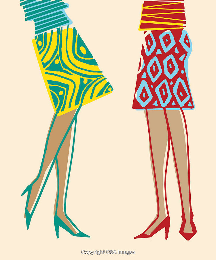 Stylized Illustration of Abstract Patterns Adorning Women's Skirt Designs