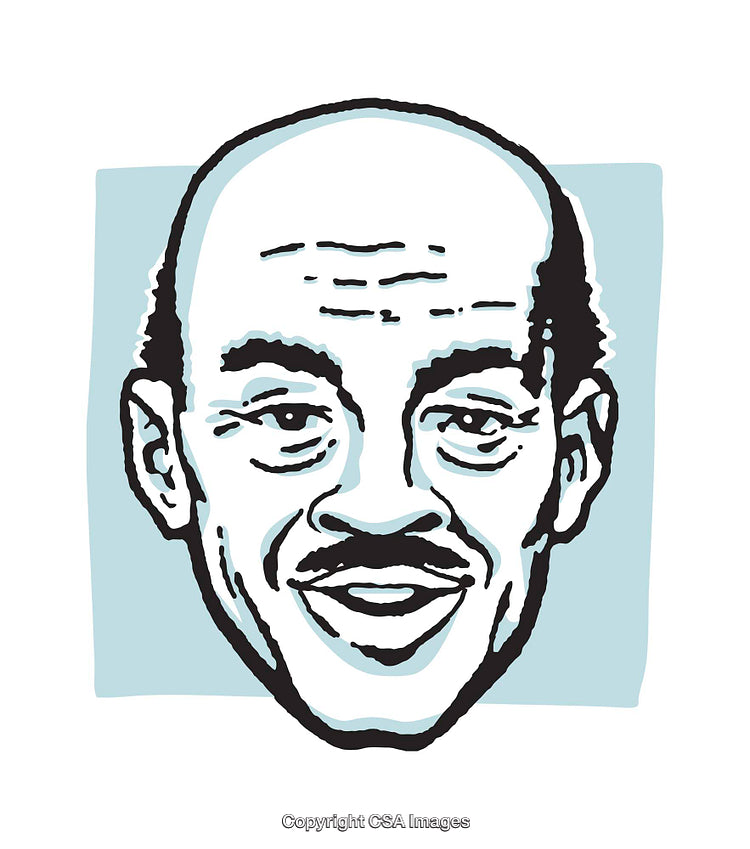 Detailed Line Art Illustration of a Smiling Face on Blue