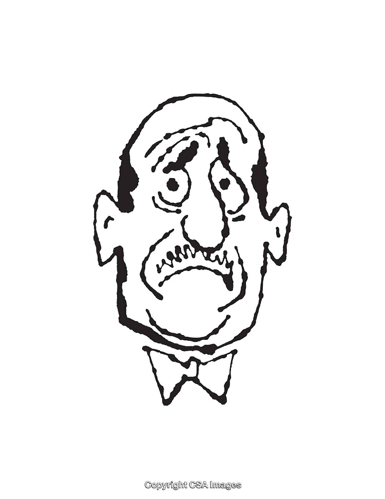 Monochrome Surprised Man Line Art Drawing with Expressive Features