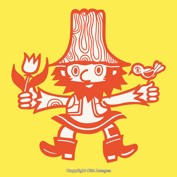 Colorful Line Art Illustration of a Cheerful Character Holding a Flower and Bird
