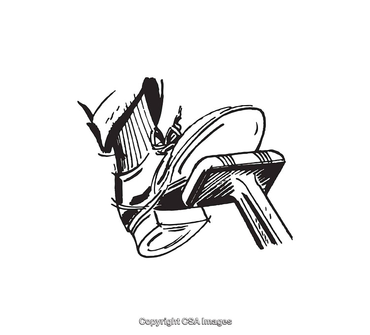Black and White Line Art of a Shoe on a Footrest