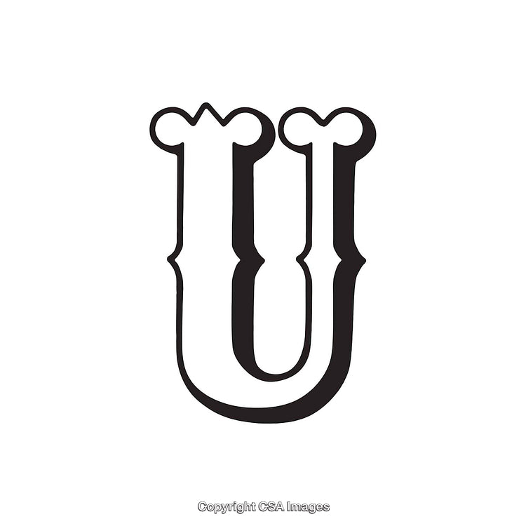 Stylized Black Letter U with Ornamental Design on White Background