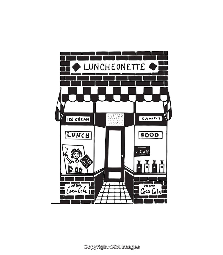Vintage Black and White Luncheonette Line Art Illustration