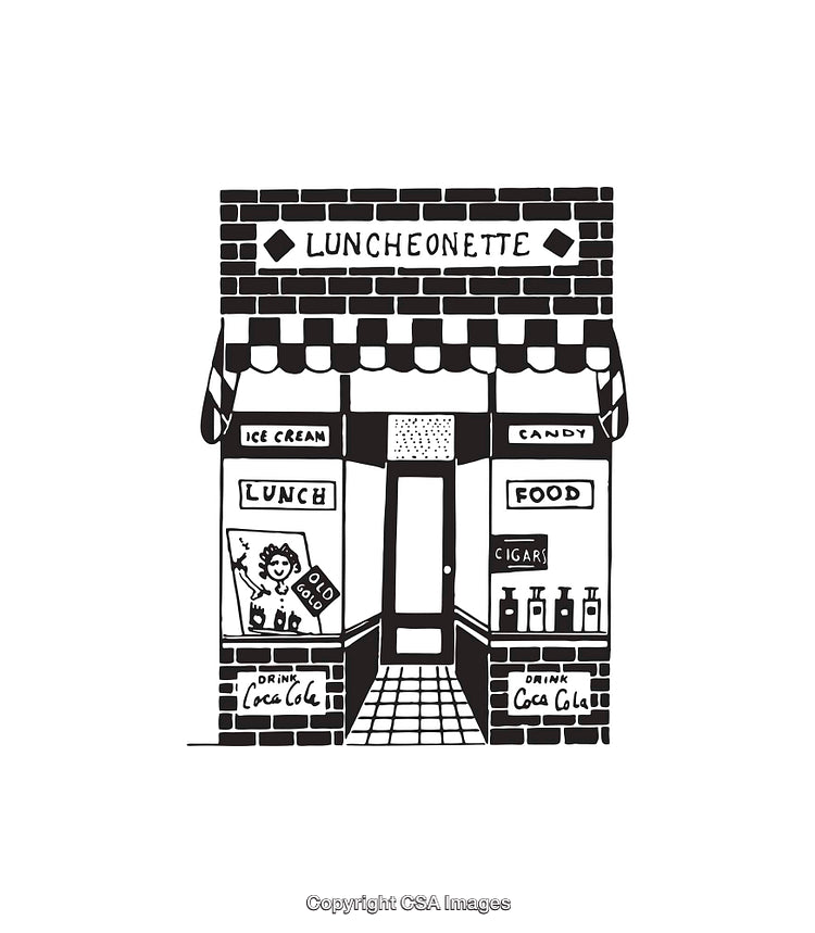 Vintage Black and White Luncheonette Line Art Illustration