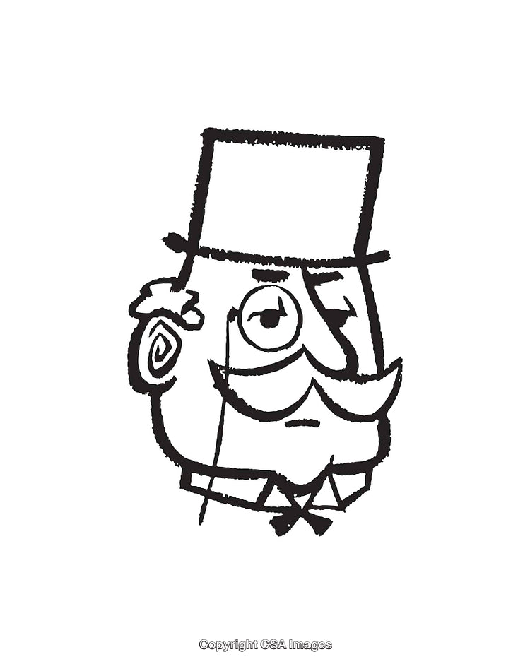 Black and White Illustration of a Distinguished Gentleman with Monocle